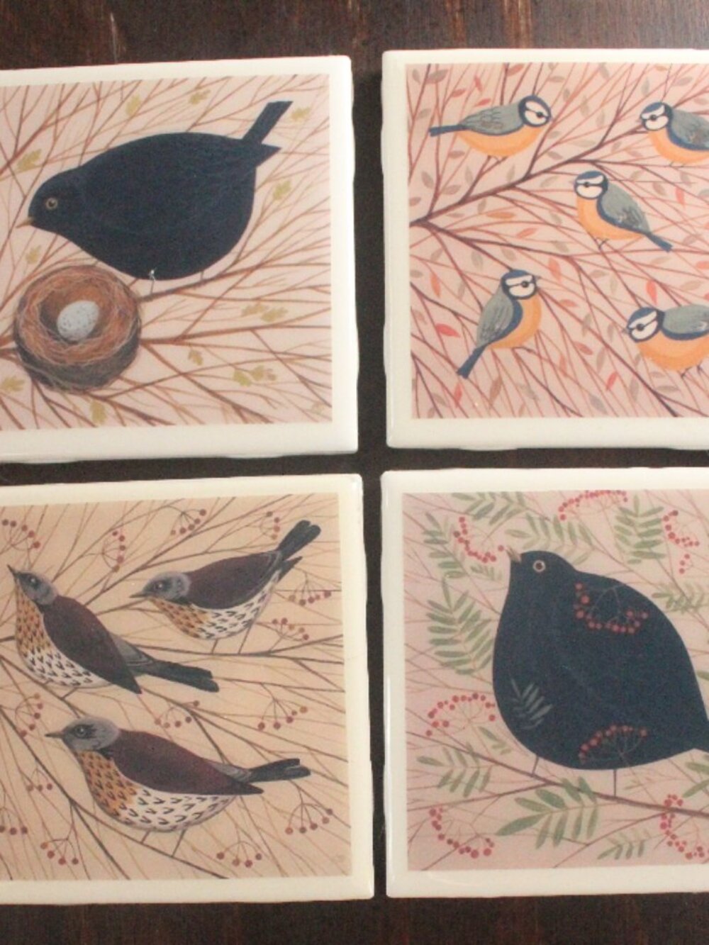 Set of 4 Bird Themed Ceramic Tiles